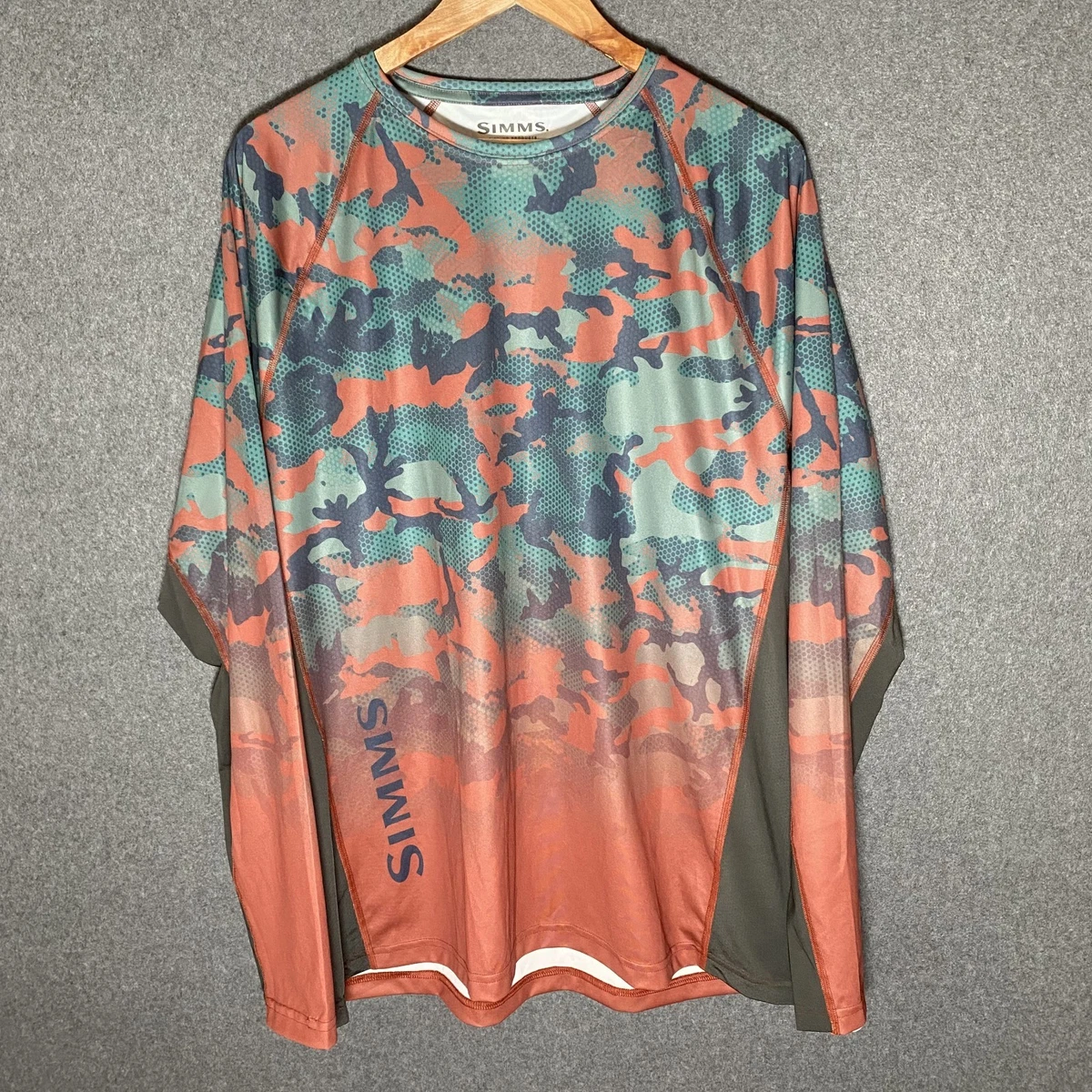 Simms Challenger Solar Tech Fishing Jersey Shirt Men's XL Red Camo Long Sleeve