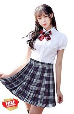 Women Girls High Waist Plaid Pleated Mini Skirt School Uniform