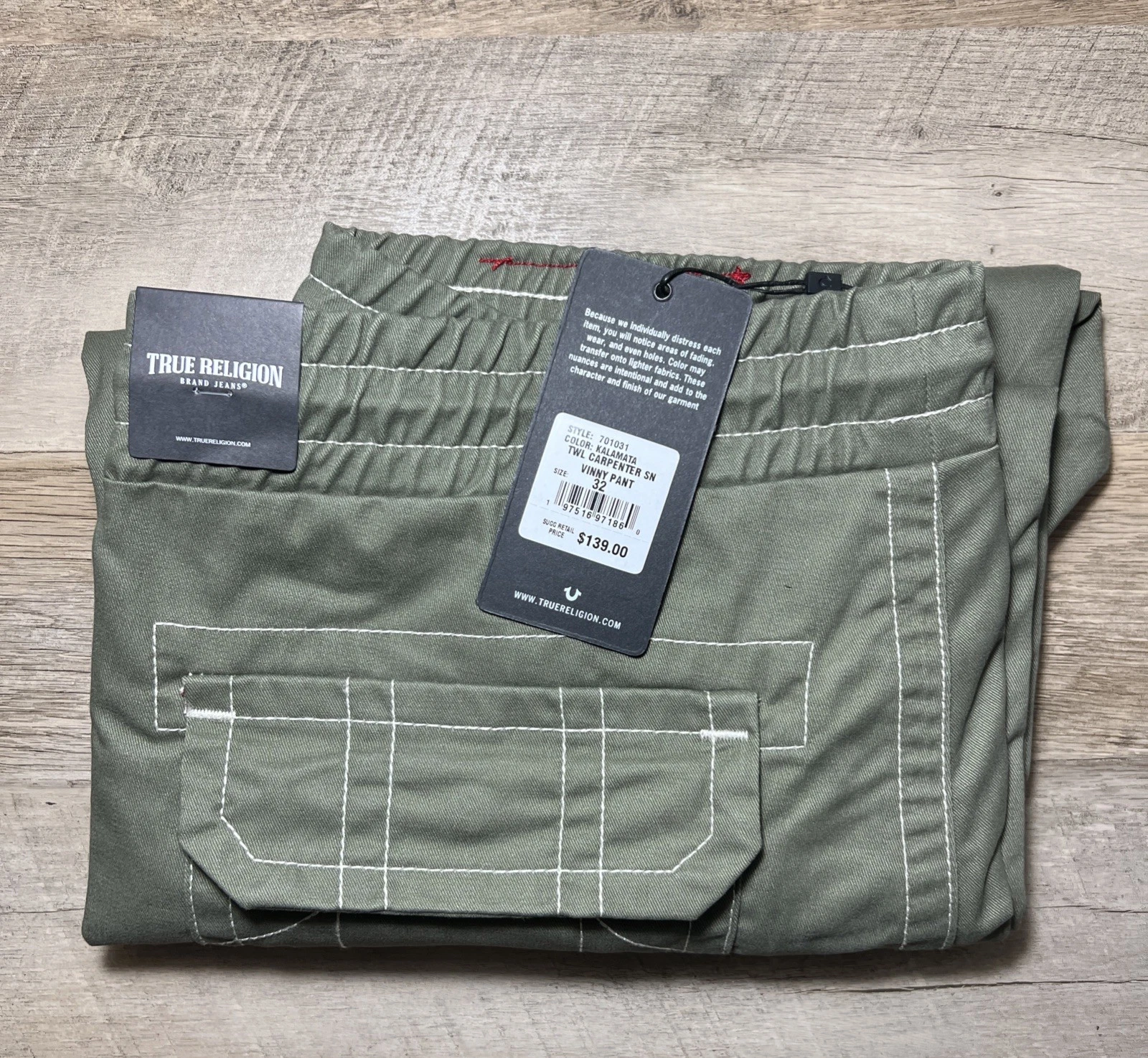 True Religion Twill Carpenter Vinny Ultra Baggy Pant Size: 32* Color Olive NWT