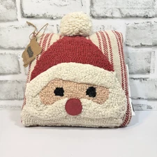 Mud Pie Santa Face Hooked Wool Decorative Throw Pillow ~8” Square