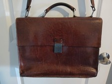 VINTAGE HENRY LOUIS BROWN LEATHER MESSENGER BAG BRIEFCASE W/ KEY HANDMADE IN USA