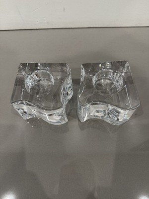 Orrefors Puzzle Crystal Votive Candle Holders by Helen Krantz Signed