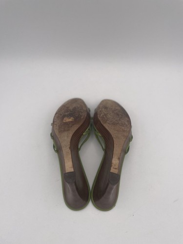 Sergio Rossi Wedge Heel Women's Sz 5 Green Leather Open Toe - Picture 5 of 6