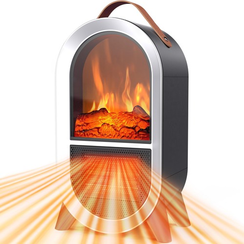 Small Space Heater for Indoor Use, 1500W/750W Portable Electric Fireplace Hea...