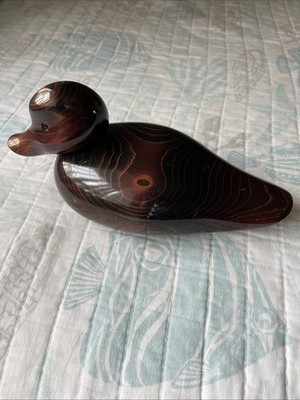Vintage Bundy & Company 8'' Hand Carved  Wooden Duck/ John Bundy w Glass Eyes