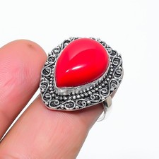 Red Coral Gemstone 925 Sterling Silver Jewelry Ring Size 8 US 