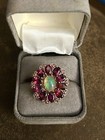Opal Ruby Garnet Sterling Vermeil Ring Antique Size 6.5-7 Outstanding Opal — photo 2