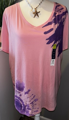 Woman’s Plus Size 1X Pink Purple V Neck Athletic T Shirt NWT Shirt Sleeves Cute