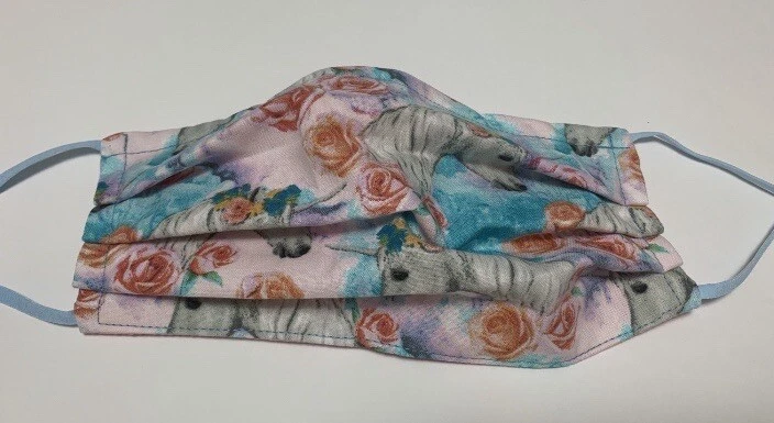 Face mask Unicorns And Roses Multi cotton hand made Fun Gift Idea NWT - Image 3 of 4