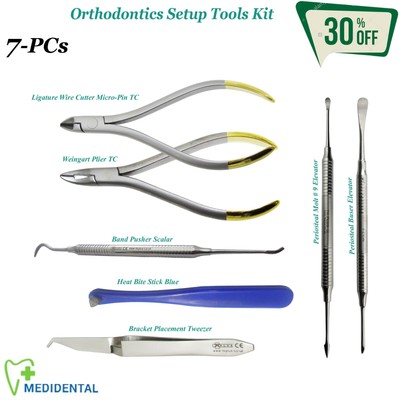 7-PCs Orthodontie Zangen Bandandrücker Pinzetten Bracket Periosteal Elevator Kit