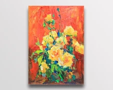 Flowers painting Original art Impressionism Oil on panel by S. Chernyakovsky