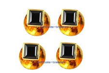 Natural Black Onyx Stones 925 Sterling Silver Gold Plated Tuxedo Buttons set 77