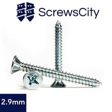 2.9mm PHILLIPS SELF TAPPING COUNTERSUNK SCREWS FOR METAL  ZINC TAPPERS