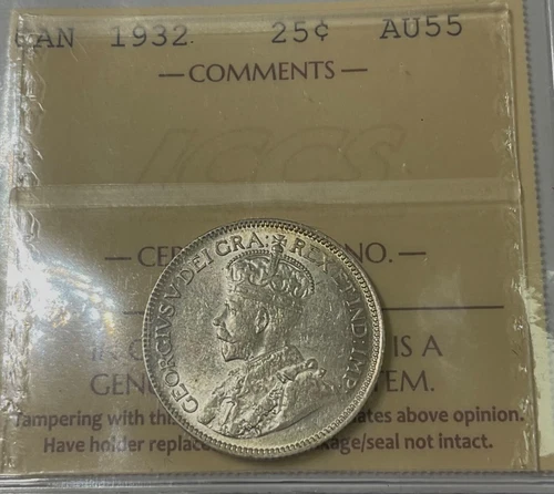 1932 CANADA 25 CENTS George V ICCS AU55 nice coin !