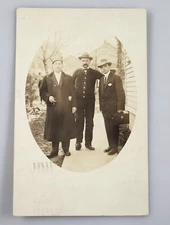 Vintage Real Photo Postcard RPPC Three Dapper Men All Dressed Up Circular Form