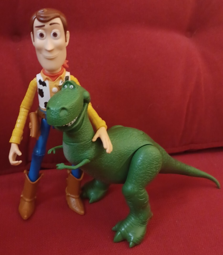 Toy Story Action Figure Lot x 2 Poseable Woody & Rex with Sound