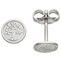 Ohrstecker Ohrringe Ohrschmuck Lebensbaum, Rund, 925 Silber, Rhodiniert Teilmatt