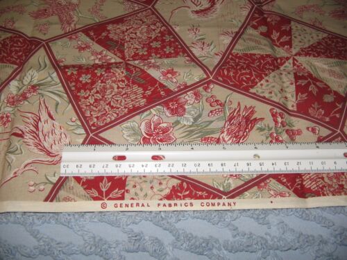 Vintage General Fabric Cotton Victorian Birds Crazy Quilt Cheater 1 Yd CLEAN - Picture 2 of 4