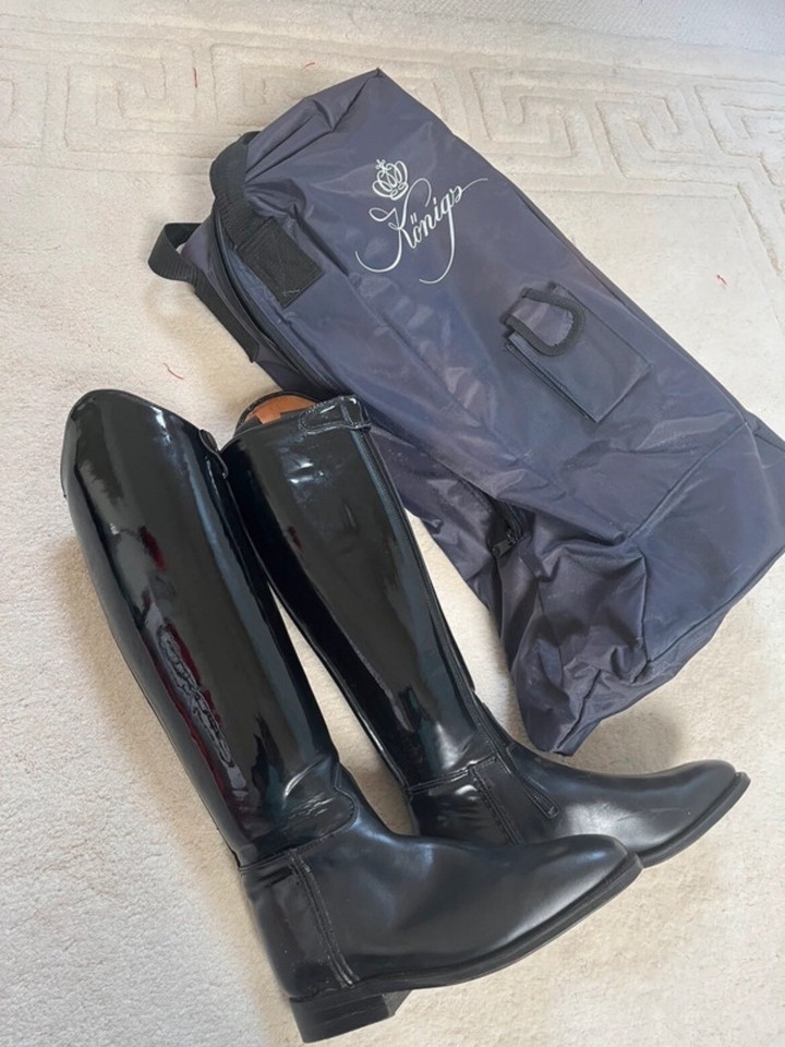Bottes D'équitation Dressage Ladies Patent Konigs, Pointure UK 5, Cuir Verni, Neuves