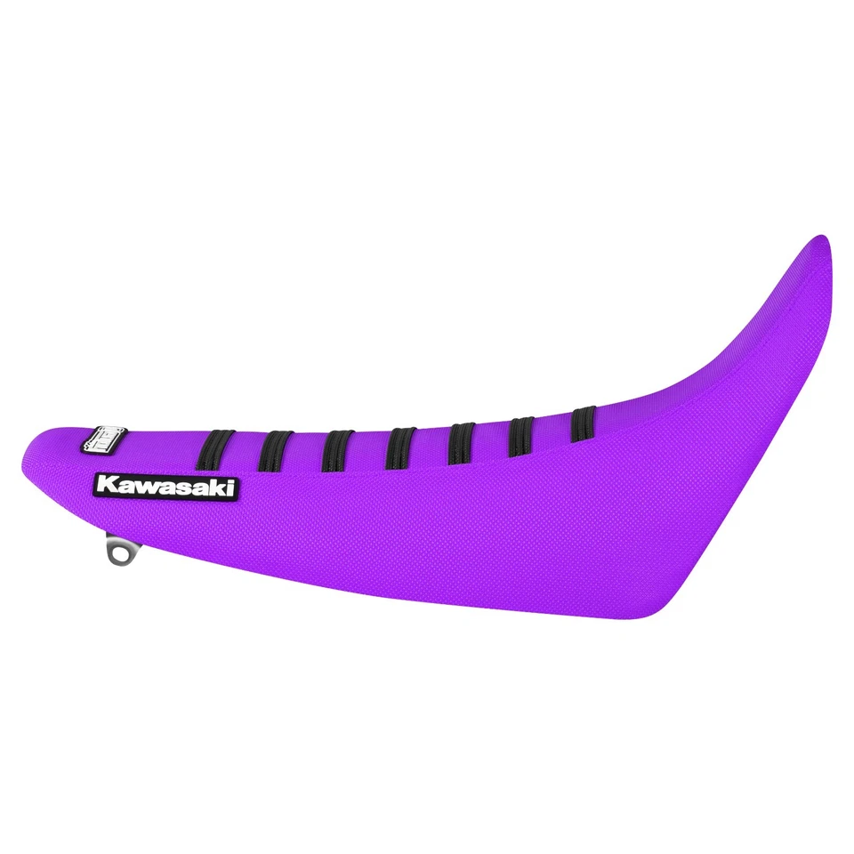Funda de asiento Kawasaki KDX 200/220 1995-2007 todo púrpura con costilla negra #85 logotipo Foto 2 de 4