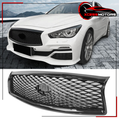 Fits 14-17 Infiniti Q50 Eau Rouge Concept Front Bumper Mesh Grille Gloss Black