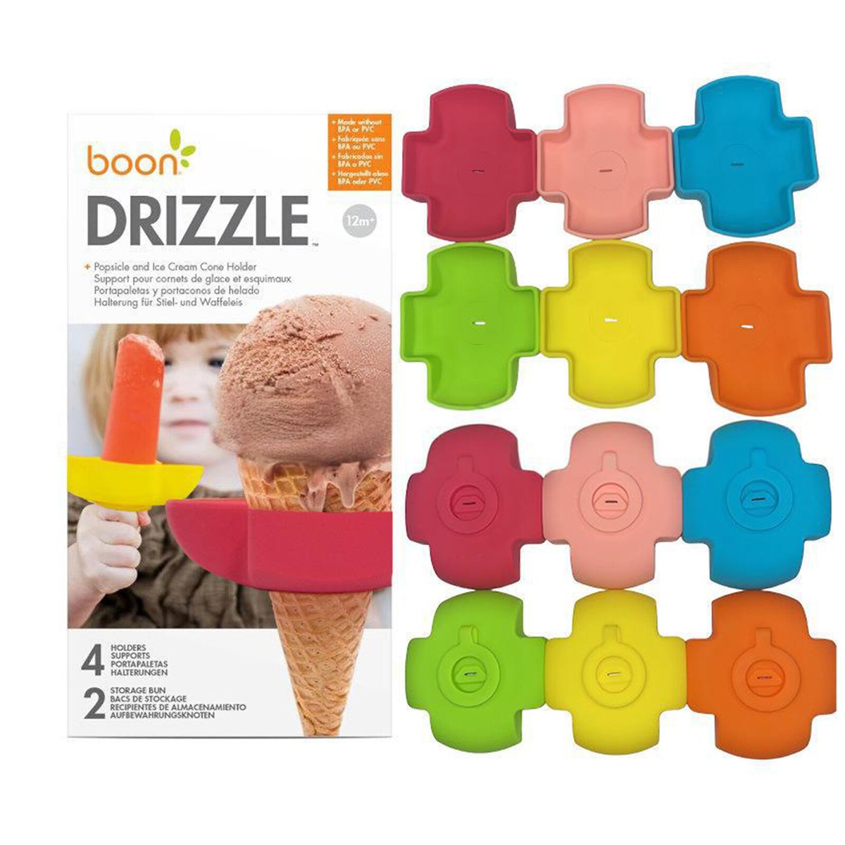 Popsicle Holder Diy 4pcs Silicone Popsicle Holder For Kids, Drip Free Ice Pop Holder With Straw Reusable BPA Free Mess Free Frozen Treats Holder For Summer Pool Party (Pink, Blue, Yellow, Red