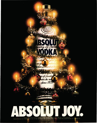 Absolut Vodka Print Advert Absolut Joy. Christmas Tree Lights On Bottle