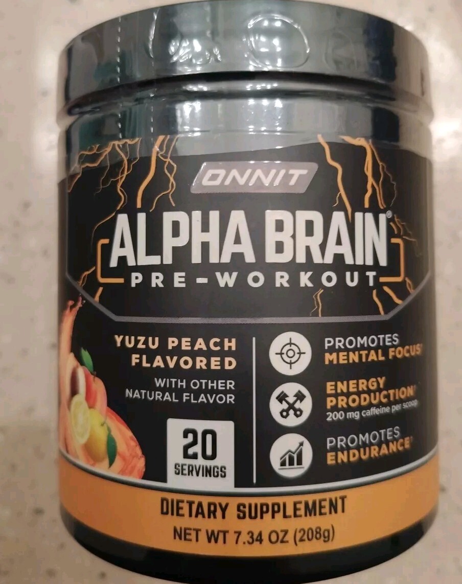 20 SERVINGS ONNIT ALPHA BRAIN PRE-WORKOUT YUZU PEACH FLAVORED EXP 8/25