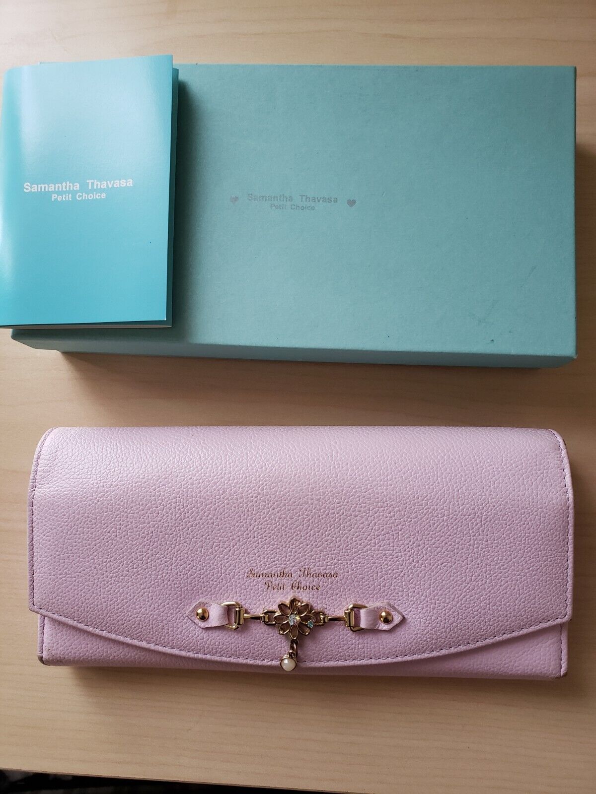 Samantha Thavasa Pale Purple Leather Long Wallet w/ Box & Cards Authentic