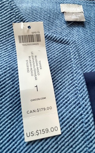 CHICO'S 🌸 SIZE 1 (8/10) … BLUE OPEN FRONT TOPPER - Picture 3 of 4