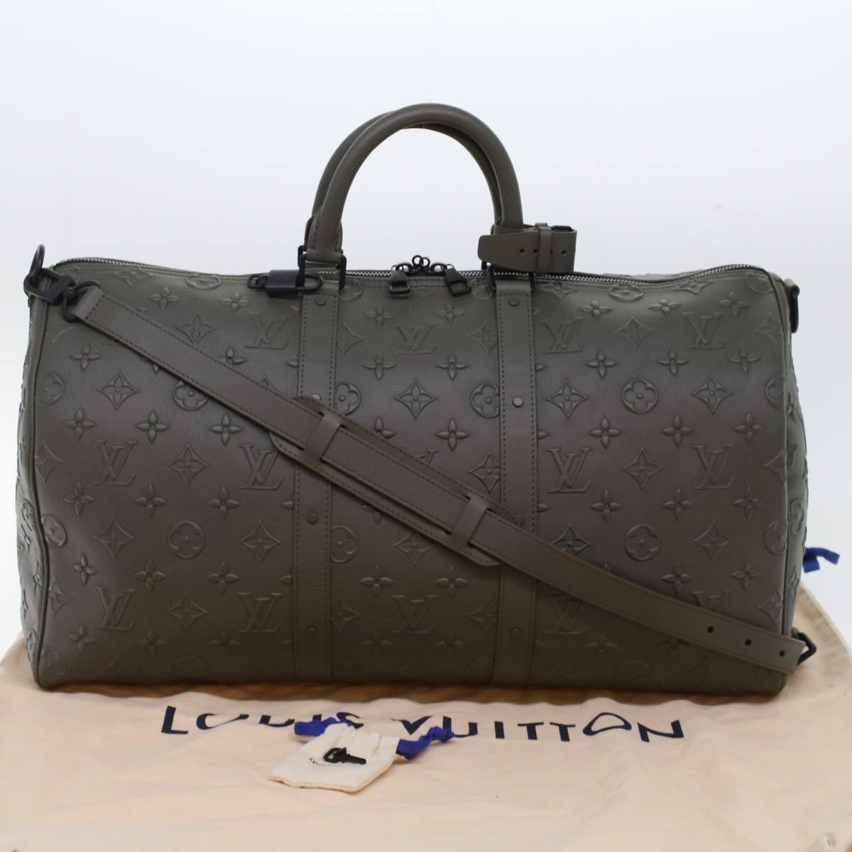 LOUIS VUITTON Monogram Seal Keepall Bandouliere 50 Bag Khaki  
