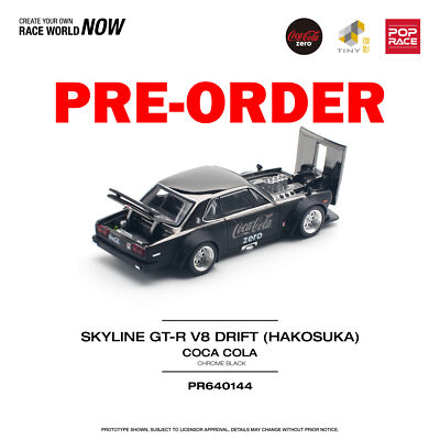 (Pre-order) POPRACE 1/64 SKYLINE GT-R V8 DRIFT (HAKOSUKA) COCA COLA ZERO CHROME