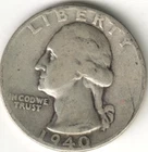 USA - 1940P - Washington ¼ $ - Silver Eagle - no mint mark - #14255RG