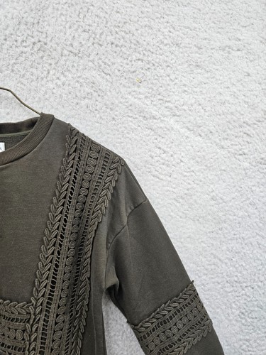 J O A Los Angeles Women Small Brown Cotton Blend Long Sleeve Lace Trim Pullover - Picture 3 of 19