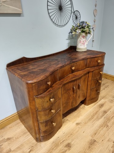 Vintage Art Deco Walnut Dressing Table Sideboard Vanity Table Drawers Cupboard - Picture 4 of 12