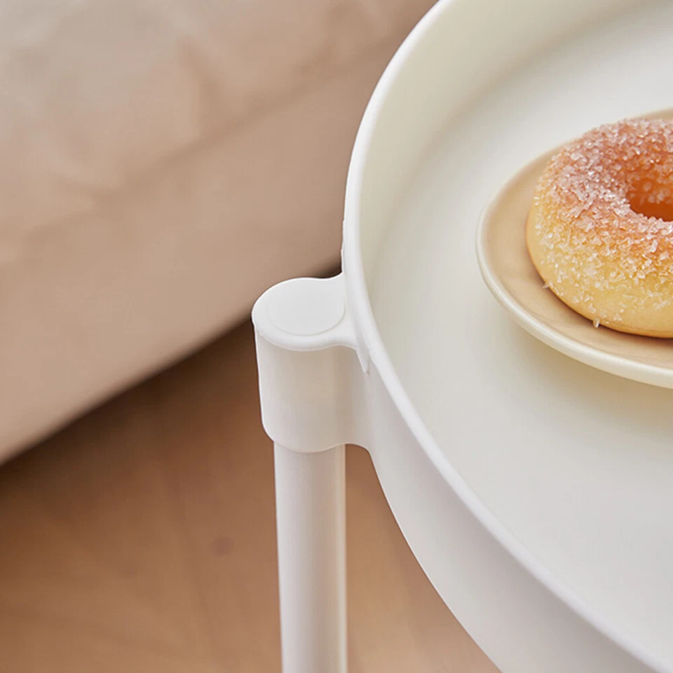 2 Tiers Shelves Round End Table Trolley Side Table Nightstand w/ handle & Wheels - Image 4 of 4