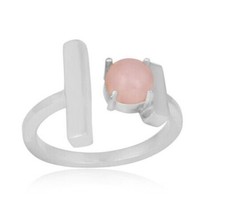 Pink Opal Gemstone Bypass Bar Ring 925 Sterling Silver Designer Ring Jewelry