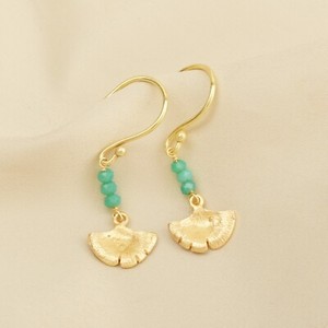 Authentic Ginkgo Leaf Dangle Earring, Aqua Chalcedony Beads Earrings in Gold Plated