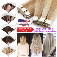 CLEARANCE 200g 80pcs Tape In Real Remy Human Hair Extensions Skin Weft FULL HEAD