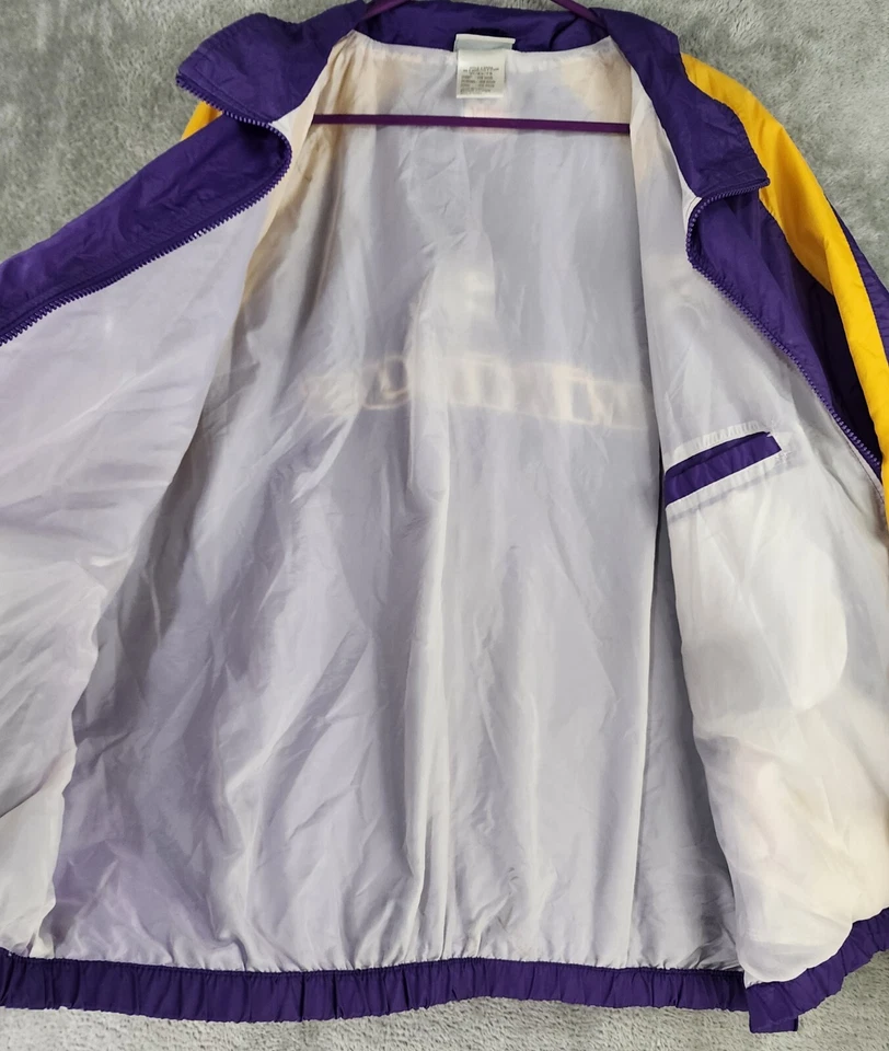 Chaqueta cortavientos Minnesota Vikings para hombre XL púrpura amarillo logotipo cremallera completa vintage Foto 3 de 4
