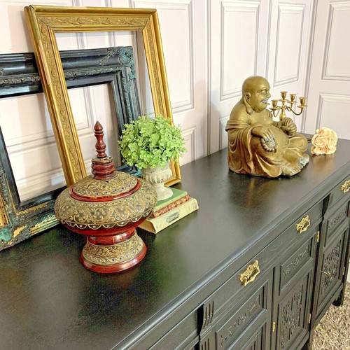 Painted Antique Sideboard Edwardian Sideboard Black Sideboard Carved Sideboard - Picture 11 of 12