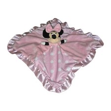 Disney Baby MINNIE MOUSE Pink Polka Security Blanket Pink Nylon Back Ruffle Trim