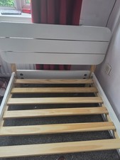 White Wooden Single Bed Frame with Headboard, Slatted Base, Modern Style