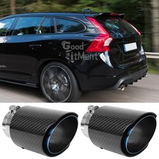 2Pcs 2.5" Inlet 3.5" Out Carbon Exhaust Trim Pipe Tips For Volvo V60 V90 T6 T8