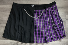 Hot Topic Pleated Mini Skirt Size 5 Black Purple Plaid Chain Goth Emo Punk Y2K