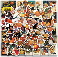 53PCS Vintage Halloween Stickers,Pumpkin Witch Vinyl Stickers,Scrapbooking Stick
