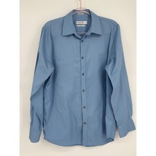 Calvin Klein Mens Dress Shirt Long Sleeve Blue Striped Slim Fit Sz M