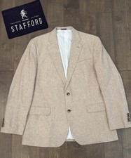 Stafford Mens Classic Fit Beige Linen Blend Sport Coat Blazer Suit Jacket Sz 46L