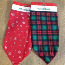  2 Holiday Large Dog Pet Bandana Plaid  Red with Snowflake Limited Edition