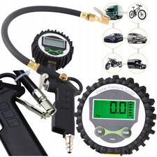 Pistola Gonfiaggio Digitale Pneumatici Manometro LCD 0-12Bar Auto Moto Tubo 30cm